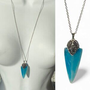 FAC Arrowhead Aquamarine Blue Agate Gemstone Necklace